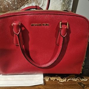 Michael Kors Red Saffiano Leather Satchel